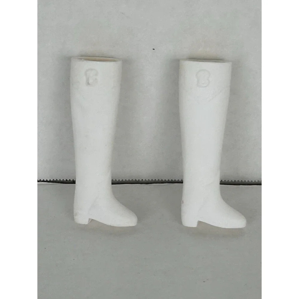 Vintage Barbie White Riding Boots Shoes Pair Equestrian B Monogram Mattel